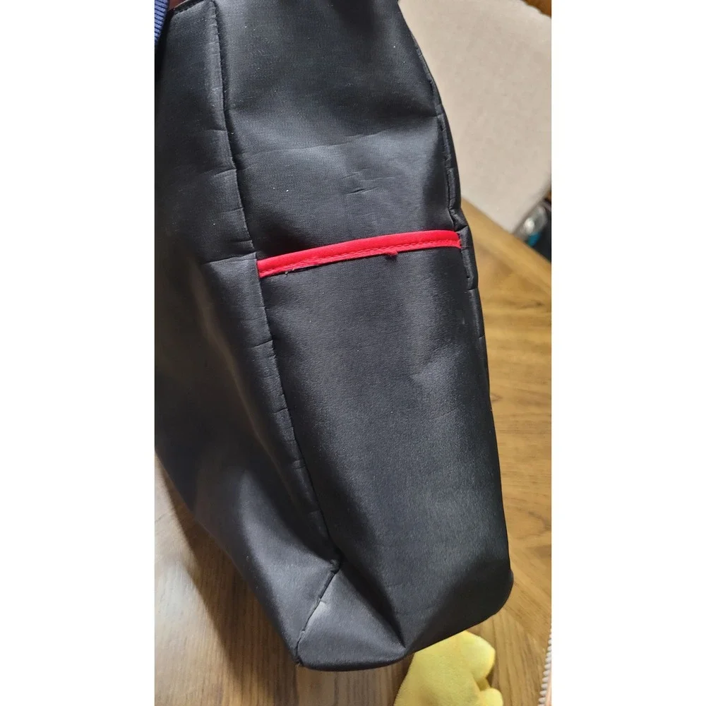 Escada Black with Red Trim Tote Bag Embroidered Logo Shoulder Shopper Purse
